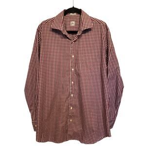Peter Millar Large Red and White Plaid Button Up Shirt Cotton
